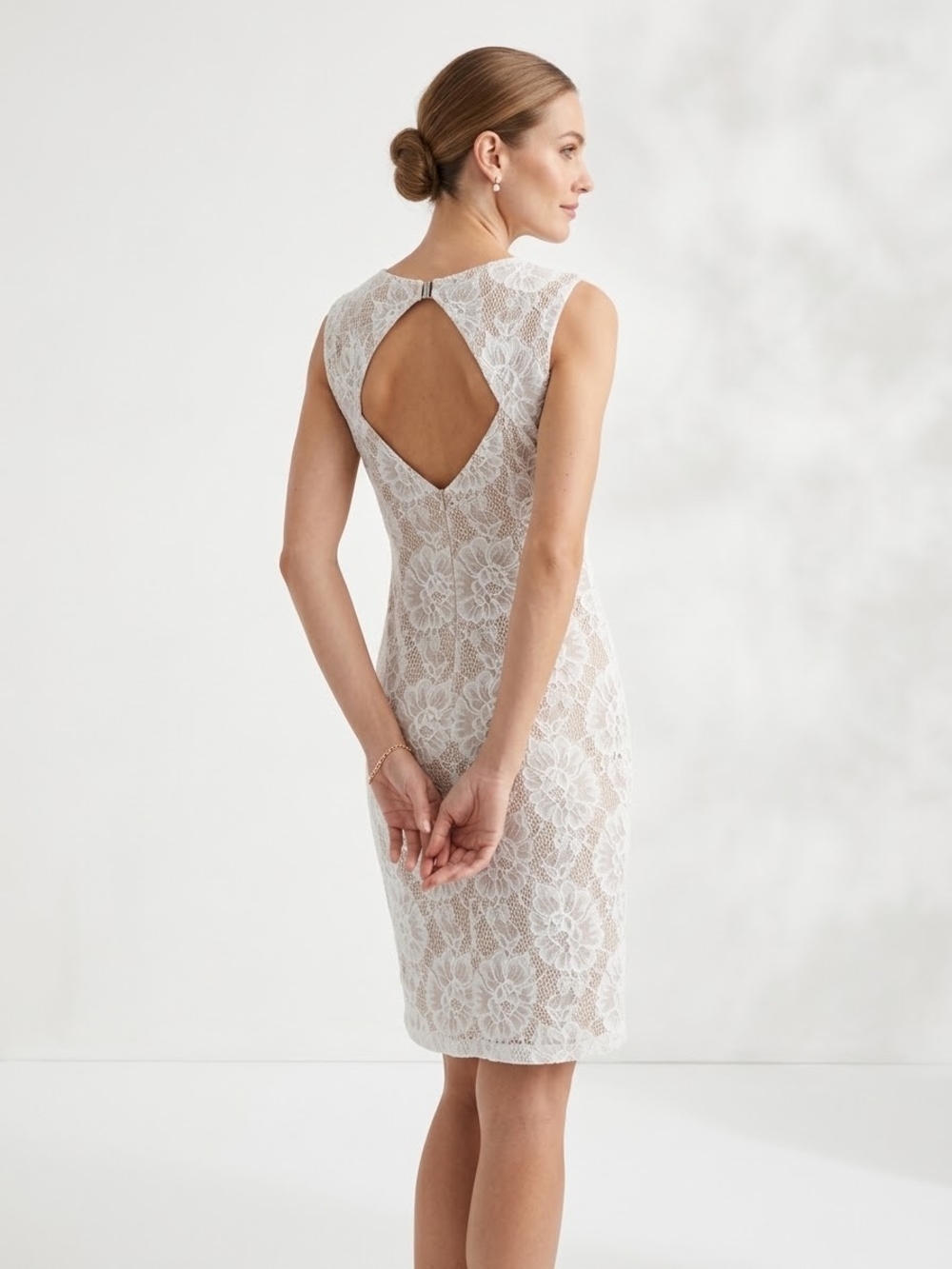 Scarlett White Lace Midi Dress with Diamond Keyhole Back